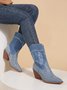 Blue Denim Rhinestone Embellishment Pointed Toe Cowboy Boots