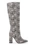 Black and White Snake Pattern Thick Heel Pointed Toe Tall Straight Boots