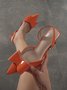 Orange Bow Pointed Toe Block Heel Slingback Pumps