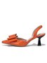 Orange Bow Pointed Toe Block Heel Slingback Pumps