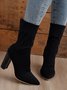 Solid Color High Elastic Upper Pointed Toe Chunky Heel Sock Boots