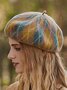 Contrasting Geometric Ribbed Graphic Thermal Art Wool Beret