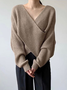 Micro-Elasticity V Neck Loose Long Sleeve Urban Plain Sweater