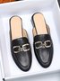 Black Faux Leather Metal Chain Slip-On Loafer Mules