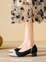 Contrasting Plain Color Leopard Print High Elastic and Comfortable Flying Woven Cchunky Heel Pointed Shoes