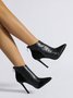 Black Embossed Paneled Stiletto Heel Fashion Boots