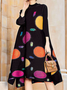 Plus Size Polka Dots Three Quarter Sleeve Elegant Short Dress