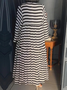 Striped Stand Collar Long Sleeve Loose Elegant Maxi Dress