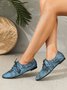 Women Fashion Distressed Denim Blue Lace-Up Shoes