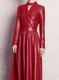 PU Regular Fit Plain Elegant Stand Collar Long Sleeve Leather Maxi Dress