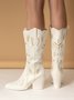 Rivet Decor Plants Embroidery Chunky Heel Western Boots