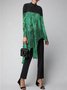 Elegant Stand Collar Color Block Long Sleeve Lace Shirt