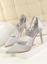 Floral Rhinestone Ankle Strap Satin Stiletto Heel Wedding Pumps