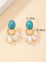 Elegant Imitation Pearls Resin Turquoise Dangle Earrings