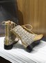 Women Tweed Plaid Fashion Square Toe Boots
