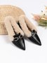 Women Metal Decor Commuting Furry Synthetic Leather Loafers