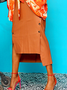 PU Micro-Elasticity Plain Regular Fit Elegant Faux Leather Midi Skirt