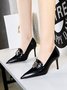 Women Metal Decor Commuting Pointed Toe Stiletto Heel Loafers