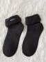 1pair Embroidered Letters Cuffed Brushed Mid-calf Socks