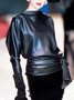 Regular Fit Urban Boat Neck Long Sleeve Faux Leather Top