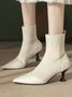 Elegant High-Elastic Mesh Fabric Paneled Block Heel Sock Boots