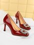 Rhinestone Buckle Party Square Toe Shallow Pumps