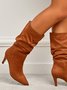 Women Minimalist Ruched Flocked Stiletto Heel Mid-calf Boots