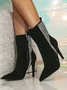 Women Sparkling Rhinestone Flocked Party Stiletto Heel Boots
