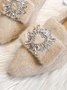 Rhinestone Buckle Party Furry Slip On Shoes