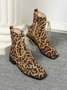 Fashion Leopard Square Toe Low Heel Classic Boots