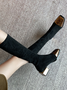 Flocked Color Block Fashion Boots（Little Elasticity）