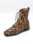Fashion Leopard Square Toe Low Heel Classic Boots