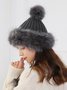 Christmas Color Block Thicken Furry Beanie Hat with Fuzzy Ball