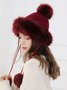 Christmas Color Block Thicken Furry Beanie Hat with Fuzzy Ball