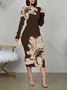 Stand Collar Elegant Floral Long Sleeve Dress
