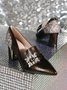 Fashionable Rhinestone Buckle Embossed Glitter Chunky Heel Pumps