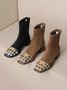Elegant Metal Decor Houndstooth Paneled Block Heel Fashion Boots