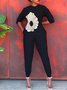 Regular Fit Pocket Stitching Casual Crew Neck Long Sleeve Jumpsuit