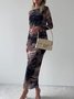 Urban Abstract Crew Neck Floral Long Sleeve Maxi Dress With No Belt