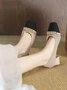 Elegant Imitation Pearls Arch Support Insole Breathable Square Toe Block Heel Pumps