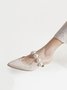 Elegant Imitation Pearl PVC Band Pointed Toe Low Heel Mules
