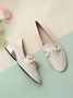 Elegant Linen Paneled Imitation Pearls Low Heel Loafers