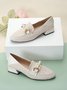 Elegant Linen Paneled Imitation Pearls Low Heel Loafers