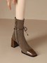 Vintage Houndstooth Square Toe Block Heel Boots