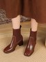 Color-block Knitted Paneled Square Toe Block Heel Slip On Chelsea Boots