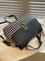 Metal Decor Houndstooth Pattern Flap Trapezoidal Handbag Commuting Crossbody Bag