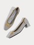 Embroidery Breathable Mesh Fabric Arch Support Insole Block Heel Shallow Pumps