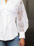 Plain Urban Regular Fit Shirt Collar Patwork  Lace Blouse
