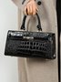 Crocodile Embossed Handbag Commuting Patent PU Leather Square Crossbody Bag
