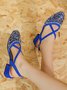 Sparkling Rhinestone Cross Strap Low Heel Toe-covered Sandals
